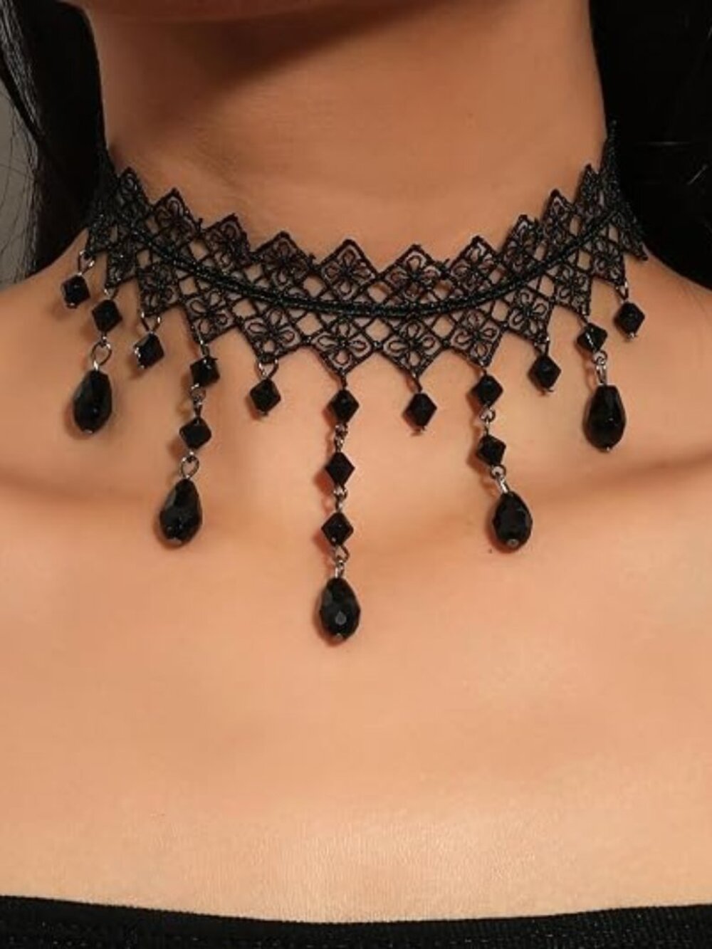 Qceasiy Gothic Black Necklace for Women, Adjustable Victorian Lace Collar